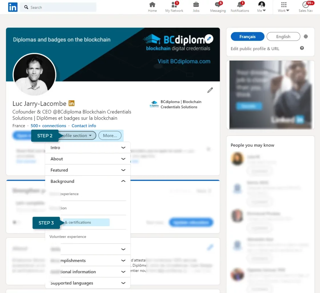 how to add your open badge on LinkedIn
