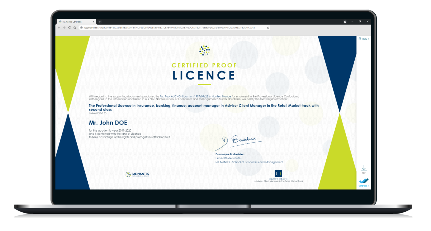 exemple de digital credential de l'IAE de Nantes