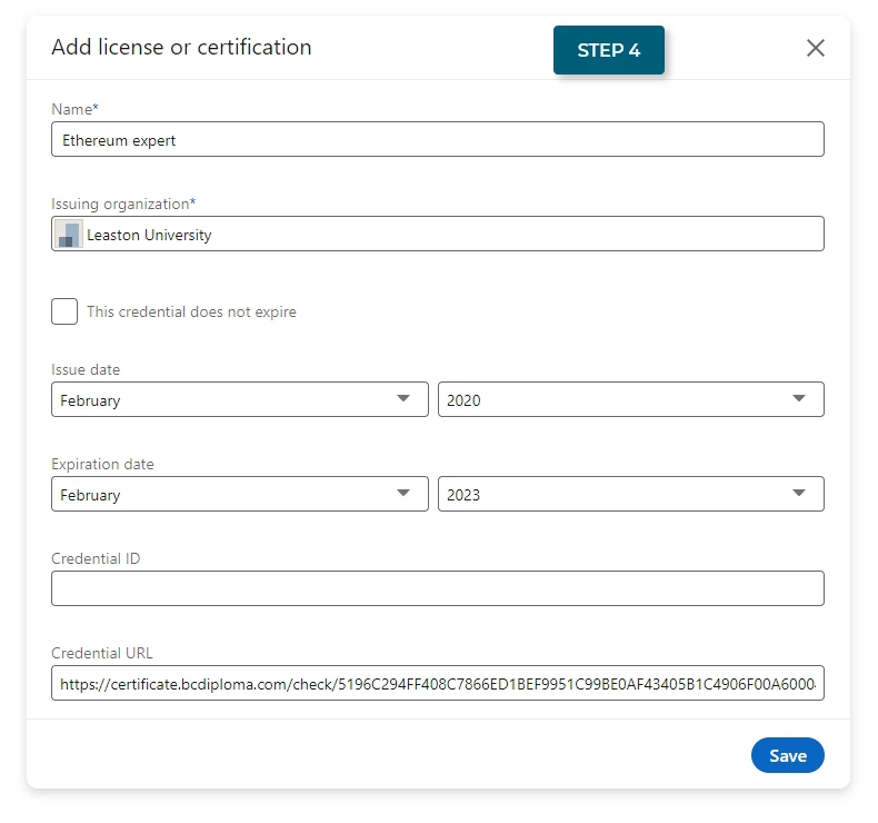 how to add a certification on LinkedIn - step 04