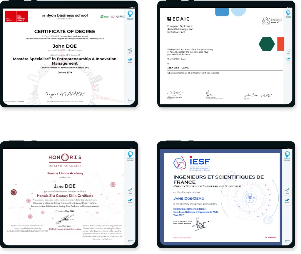 Display of your certificates and diplomas: a full web page that reflects your image