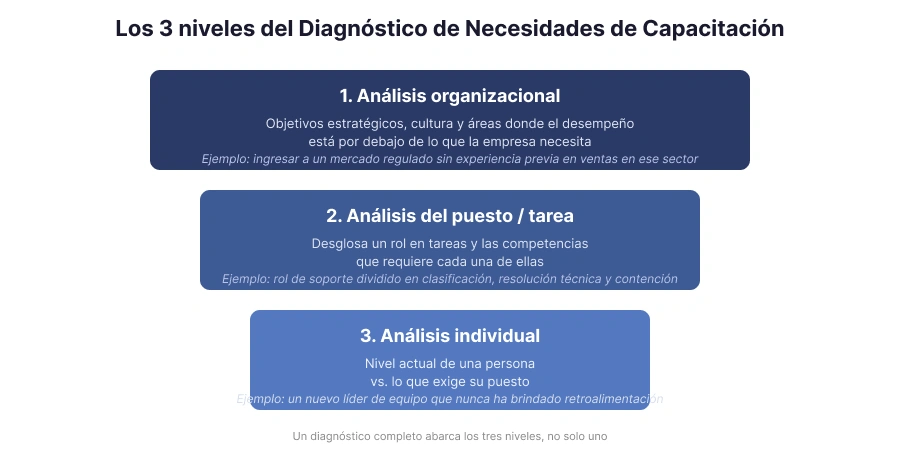 Los tres niveles del diagnóstico de necesidades de capacitación: organizacional, del puesto e individual